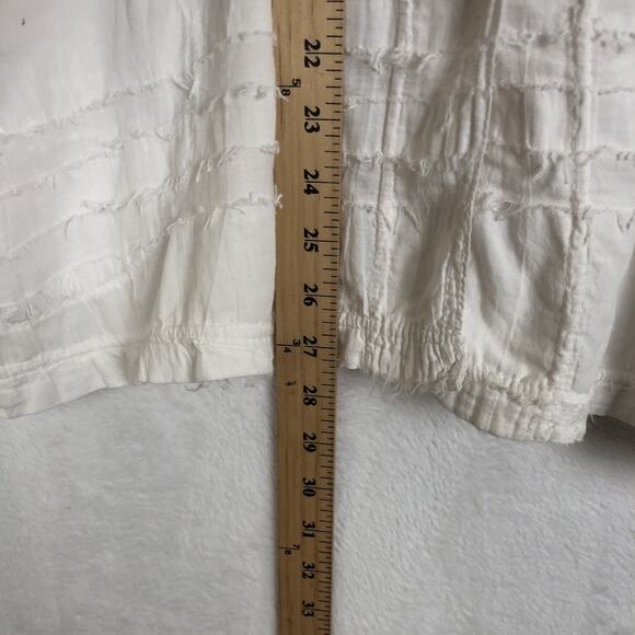 VTG EZZEWEAR Tunic Top Women's Sz M White Cotton Raw Edge Button Blouse Raglan - Picture 8 of 9